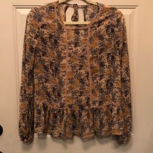 Xhilaration Yellow & Blue Floral Pattern Blouse